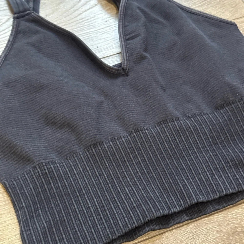 •Sold•  FP Movement Good Karma V Neck Crop Top in Washed Black - Picture 4 of 7